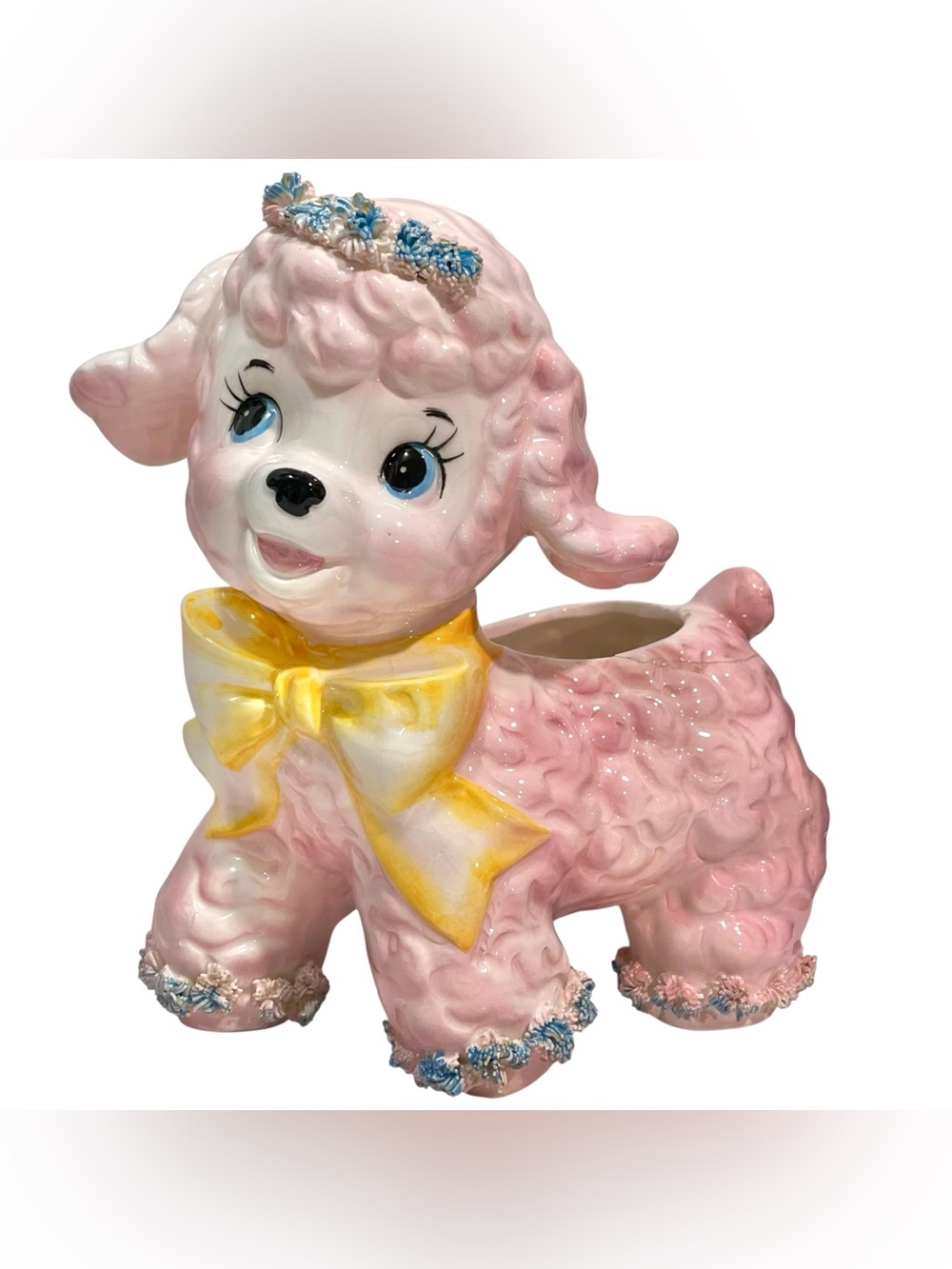 Vintage 1960s Samson Import Co Kitschy Pink Ceramic Lamb Hand Painted Planter